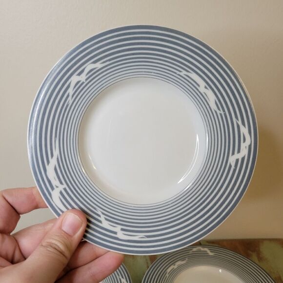 MCM Vintage SPAL Porcelain Portugal Striped Seagull Plates Set of 3 - Picture 3 of 8